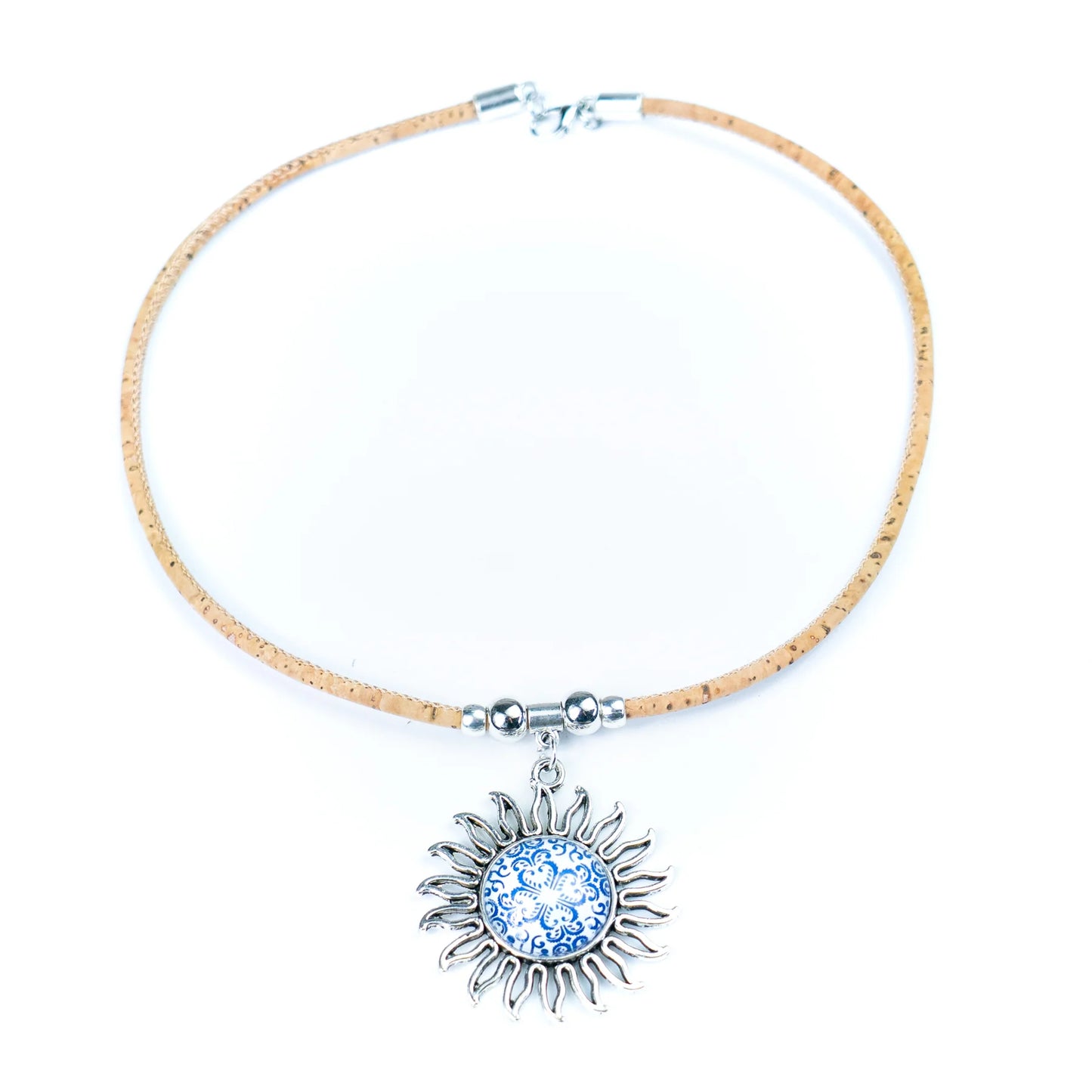 Necklace with Sun Pendant- natural cork necklace