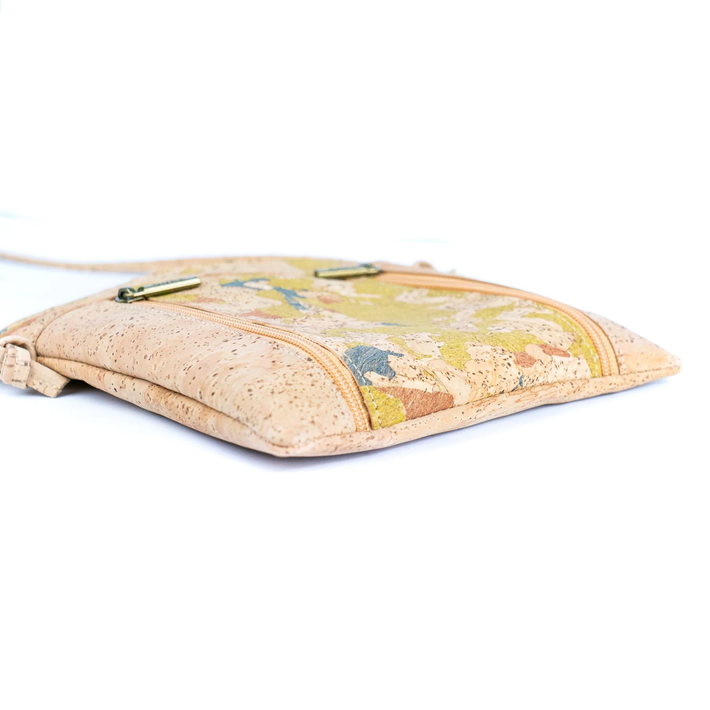 Crossbody  Natural Cork Bag with Dual Front Zippers