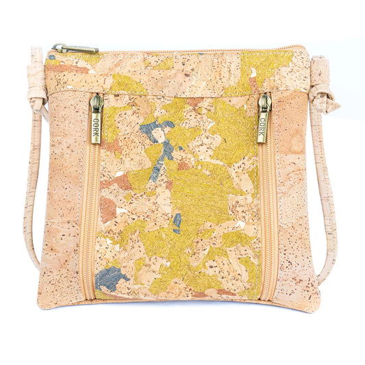 Crossbody  Natural Cork Bag with Dual Front Zippers