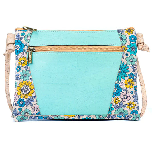Crossbody - natural Cork Crossbody Bag with Floral Trim
