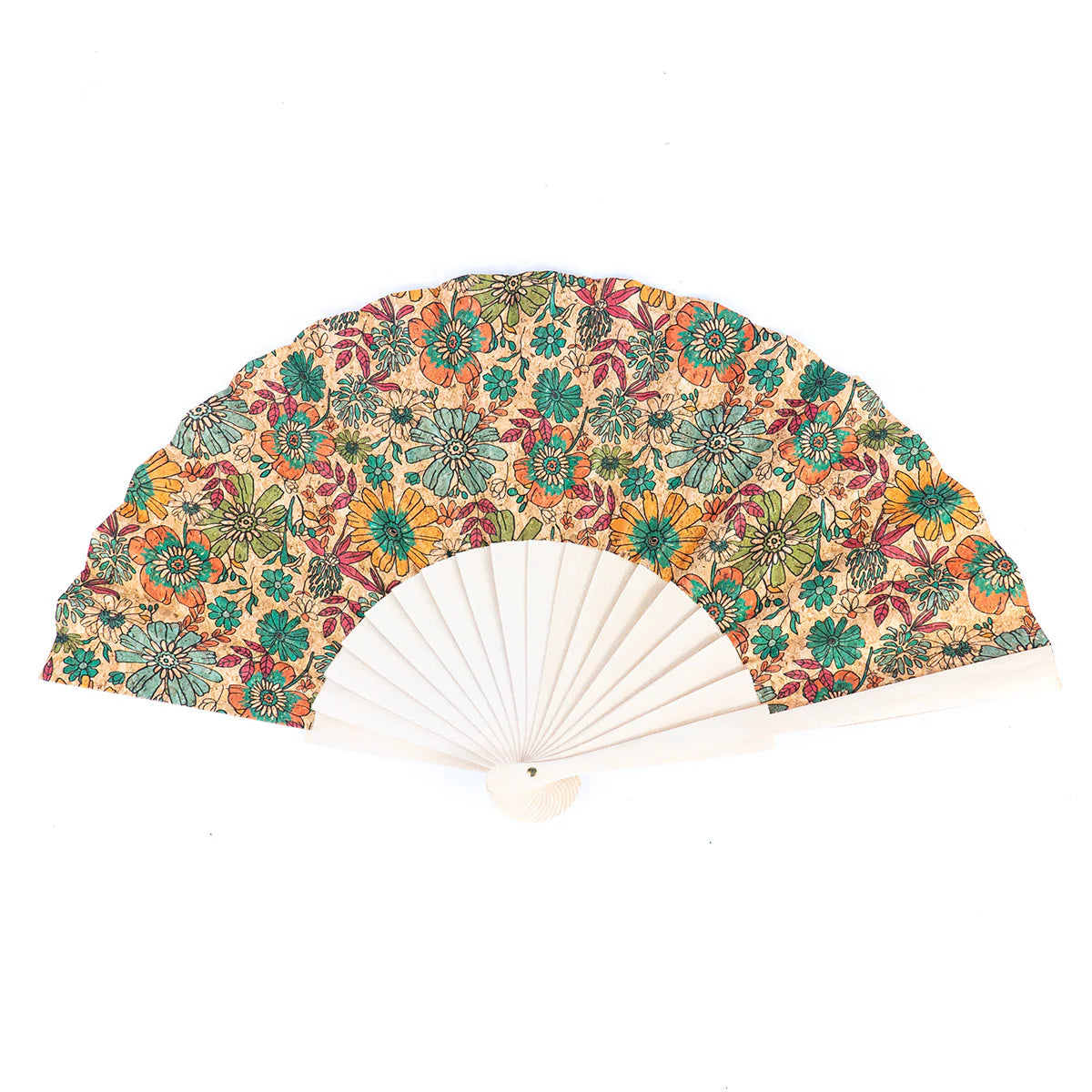 Hand Fan Natural Cork Antique Wooden Folding Hand Fan