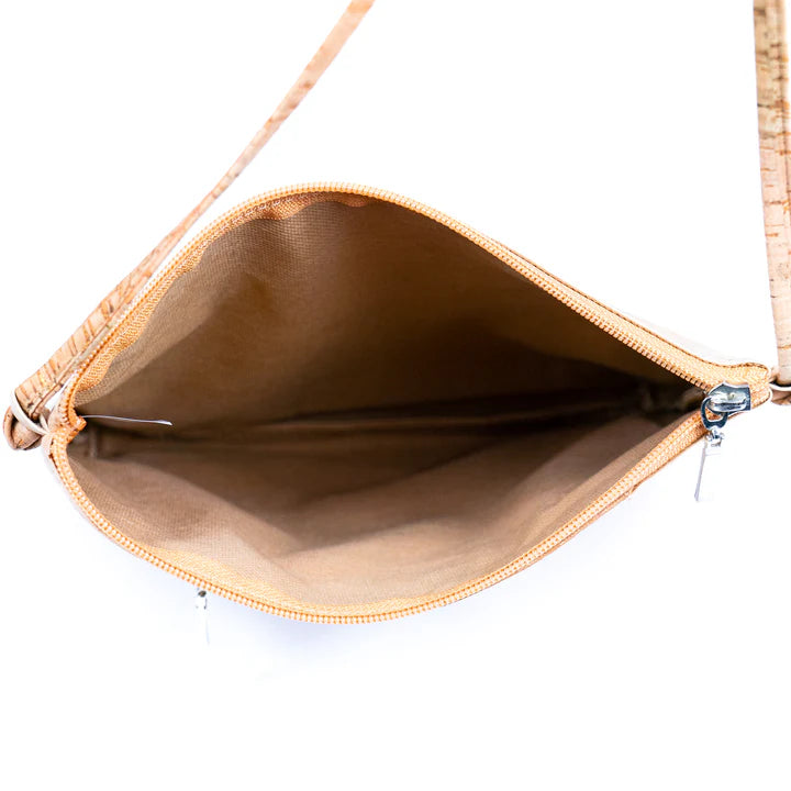 Crossbody Natural Print Cork Shoulder Bag with Zippered Pockets