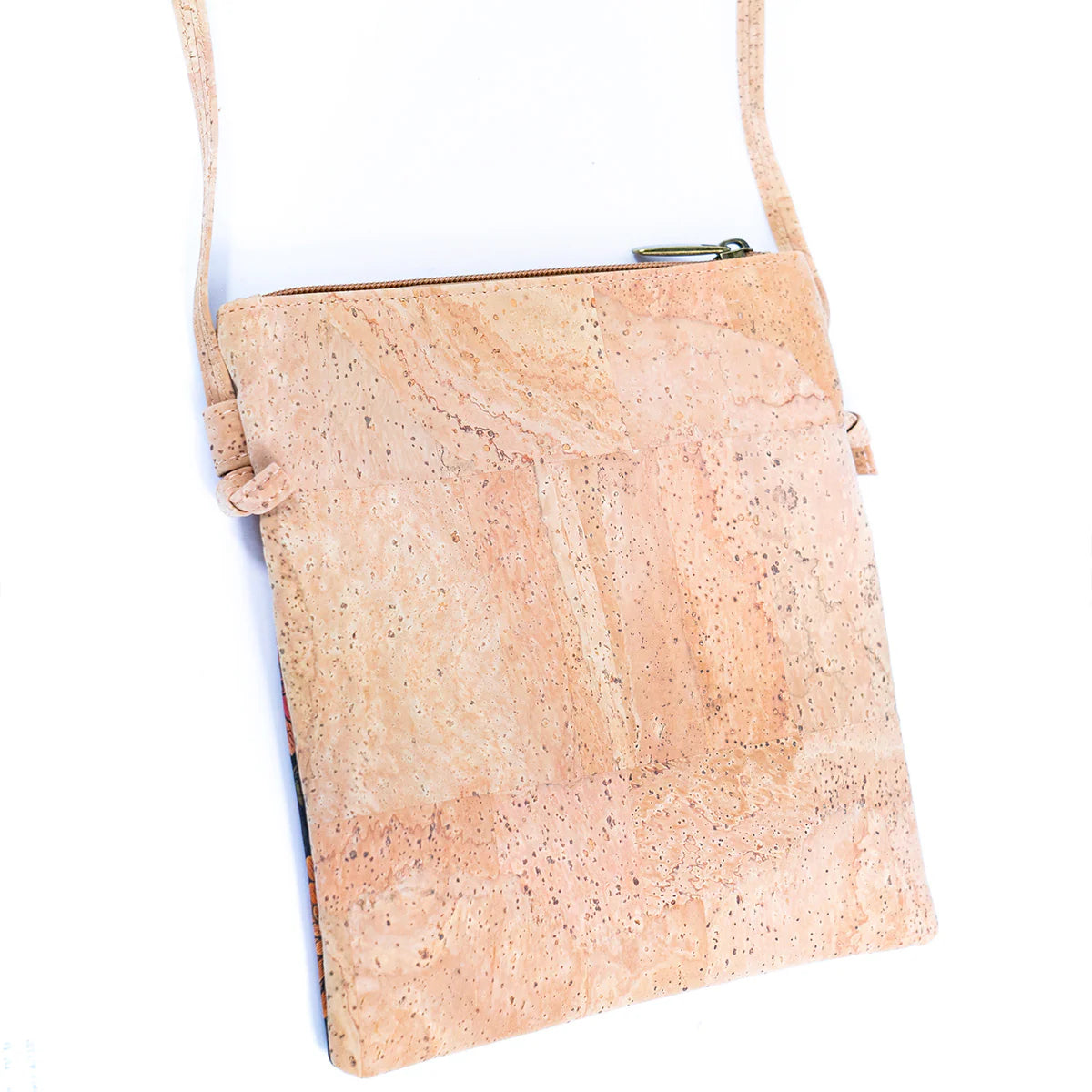 Crossbody Natural Cork Women's Double Zip Flower print Crossbody Bag