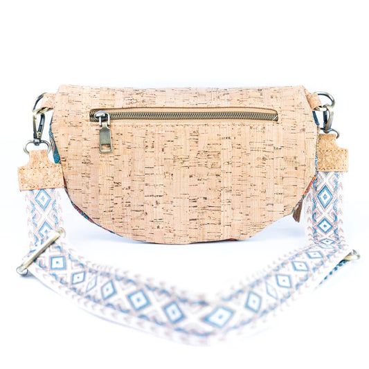 Chest Bag with Colorful Cotton Strap-Natural Cork Mandala Print Cork Women's Chest Bag with Colorful Cotton Strap