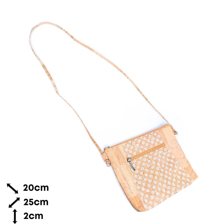 Crossbody Natural Print Cork Shoulder Bag with Zippered Pockets