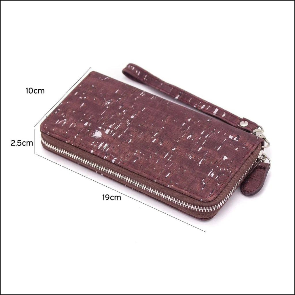 Wallet -Brown mixed silver cork with accents women card zipper vegan wallet