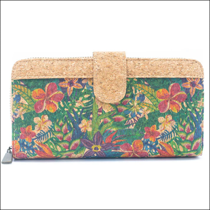 Wallet  Natural Cork Wallet flower pattern- Vegan Cork Wallet