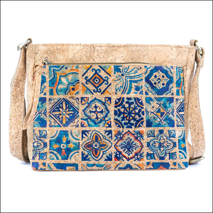 Crossbody Natural Printed Cork Crossbody Bag for Women Shoulder Purse with Zipper Pocket