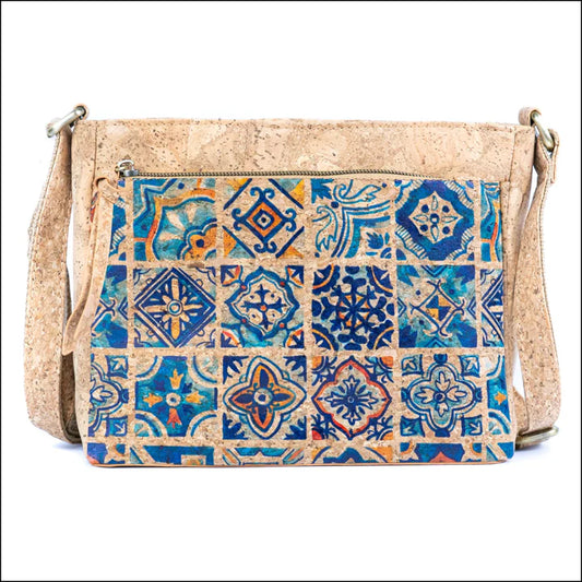 Crossbody Natural Printed Cork Crossbody Bag for Women Shoulder Purse with Zipper Pocket