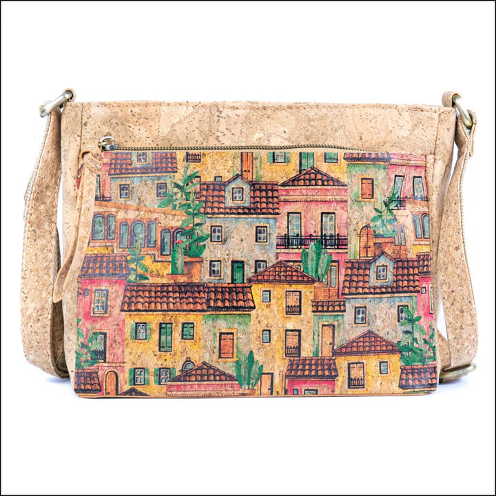 Crossbody Natural Printed Cork Crossbody Bag for Women Shoulder Purse with Zipper Pocket