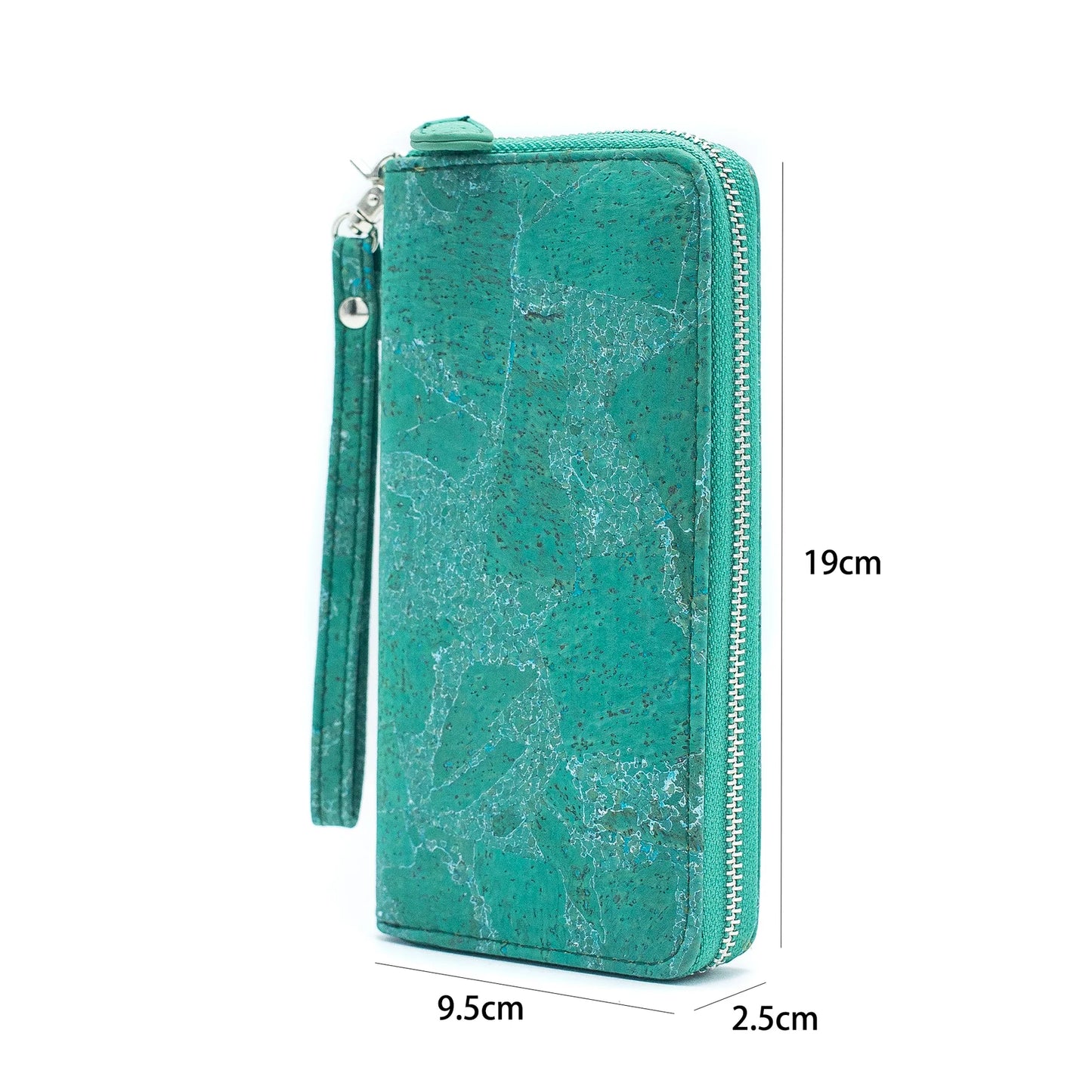 Wallet - Natural Cork Wallet- Cork Wallet with Detachable Wrist Strap- Turquoise