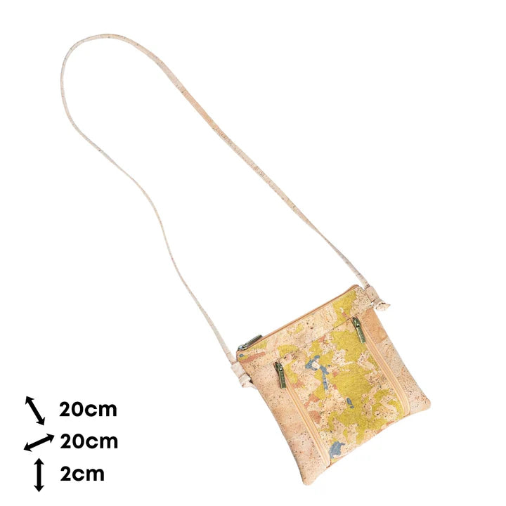Crossbody  Natural Cork Bag with Dual Front Zippers